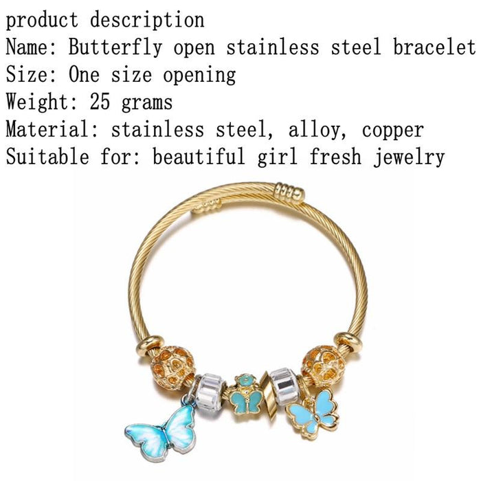 Open Stainless Steel Titanium Bracelet Gradient Butterfly Pendant