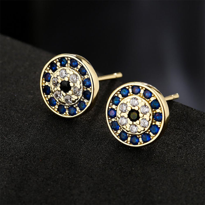 Retro Simple Round Black-and-white Blue Zircon Earrings