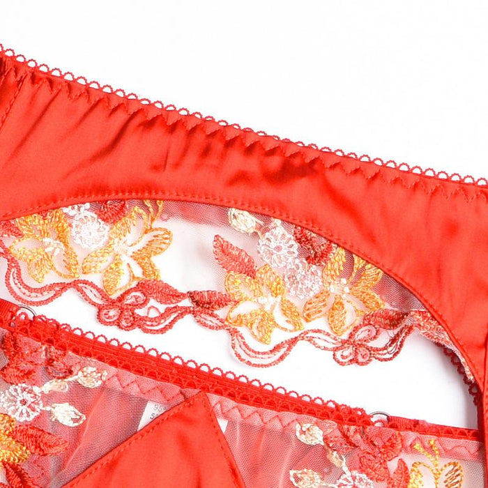 Red Embroidered Lingerie Lace Underwired Push Up Underwear