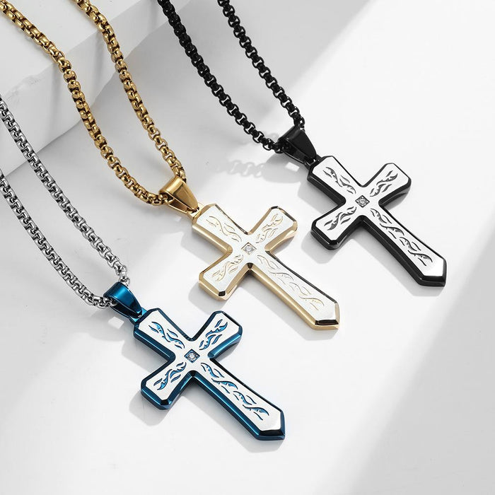 Creative Bevel Titanium Steel Cross Pendant Necklace Jewelry