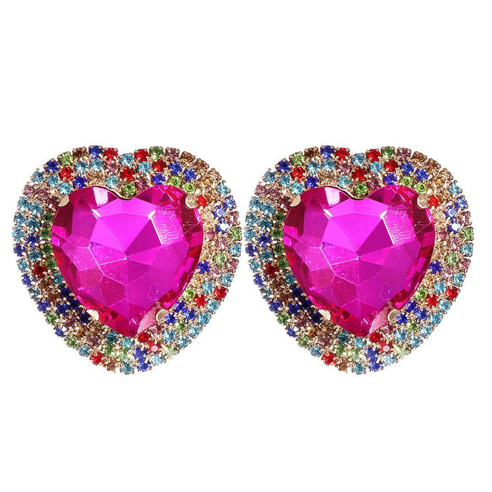 New Simple Love Female Opal Earrings Accessories Inlaid Rhinestone