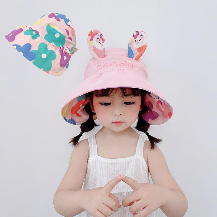 Summer  Cute Rabbit Ears Double-sided Children's Foldable Empty Top Hat