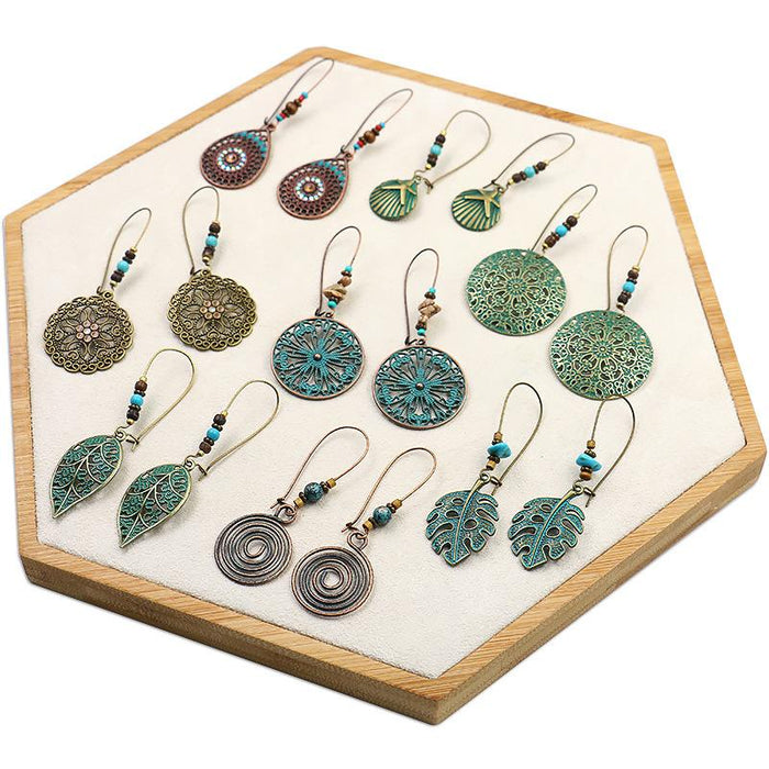 Women's Boho Vintage Bronze Metal Engraved Earrings
