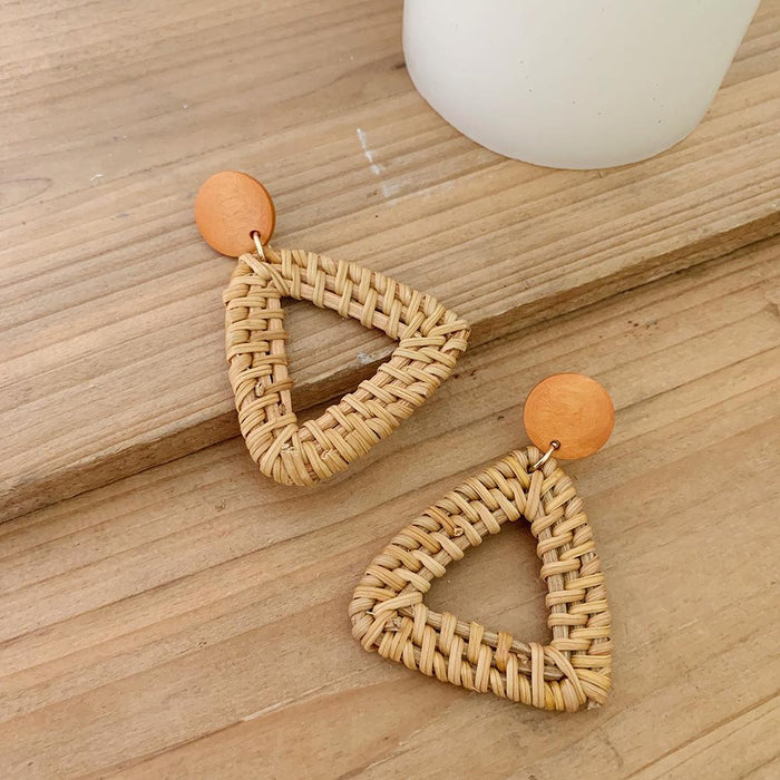 Wooden Handmade Rattan Geometric Earrings Female