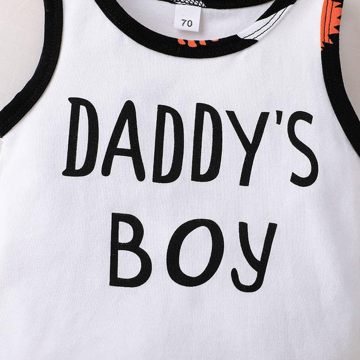 Daddy's Boy Cartoon Dinosaur Vest Shorts Set