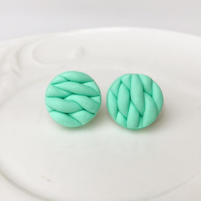 Woven Texture Soft Ceramic Earrings Polymerized Clay Round Earrings