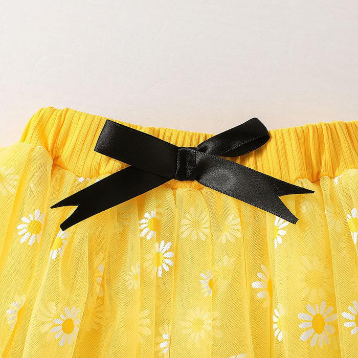 Summer Girls Mesh Skirt Sweet Baby Suspender + Printed Skirt Two-piece Set