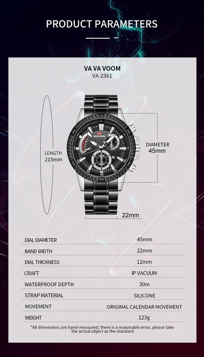 Men's Fashion Business Sports Casual Watch Stainless Steel Chain Steel Band Watch