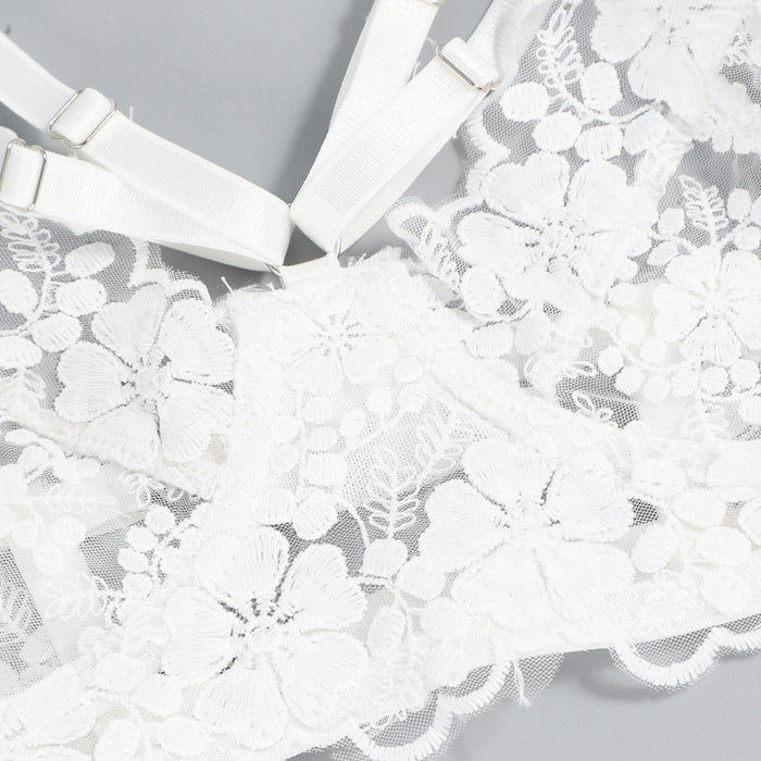 Sexy Embroidered Mesh Underwear Women Garter Lingerie Set