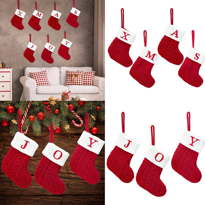 Christmas Socks Knitting Red Snowflake Alphabet Letters Decoration