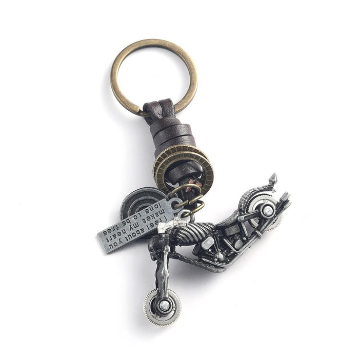 Metal key chain Harley Motorcycle Leather woven key pendant Vintage bag metal pendant