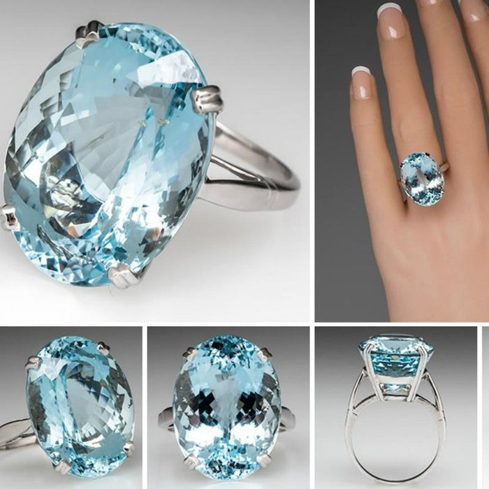 Luxury Oval Cut Light Blue Zircon Rings Jewelry