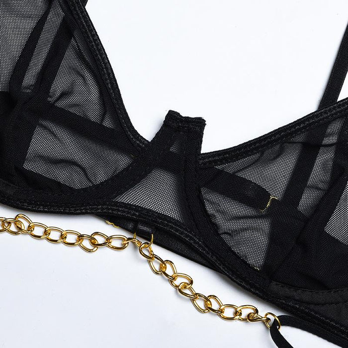 Summer Metal Chain Suspenders Underwear Mesh Sexy Lingerie