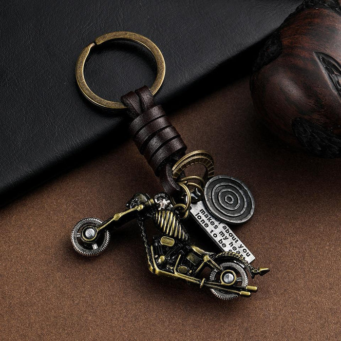 Metal Keychains Harley Motorcycle Leather woven key pendant Vintage bag metal pendant