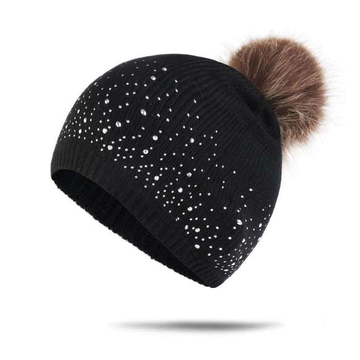 Fashion Rhinestone Inlay Solid Color Baby Pompom Hat