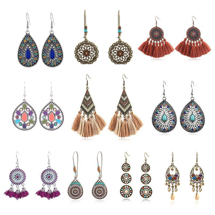Vintage Ethnic Tassel Alloy Drip Earrings