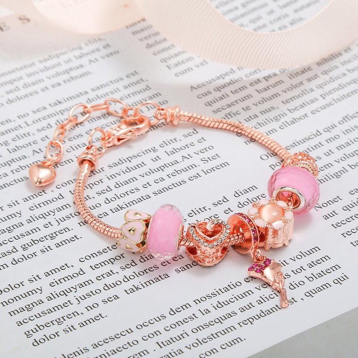 DIY Pink Heart Rose Pendant Bracelet