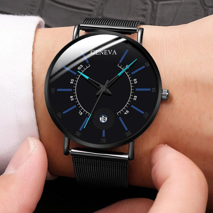 Mens Watches Casual Fashion Business Quartz Stainless Steel Mesh Belt Date Calendar