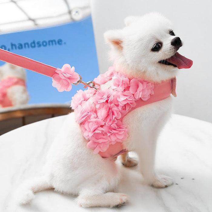 3D Flowers Small Dog Harness Vest Leash Suit