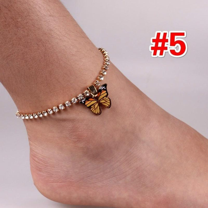 Rhinestone Butterfly Pendant Anklet for Women
