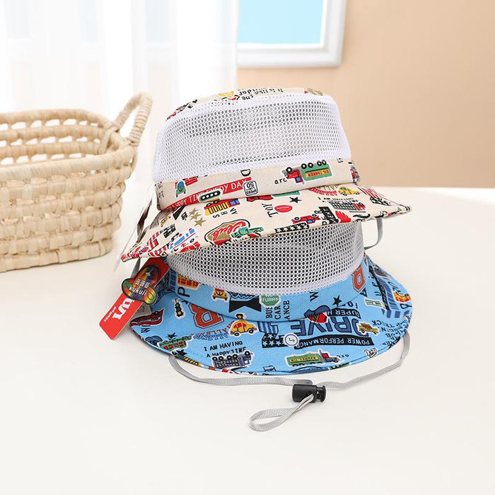 Summer Cartoon Car Print Children's Breathable Sunshade Mesh Hat