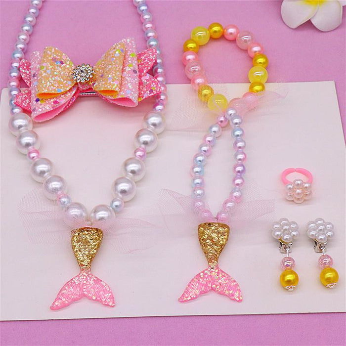 Kid's Jewelry Set Beauty Fishtail Necklace Bracelet Ring Earrings