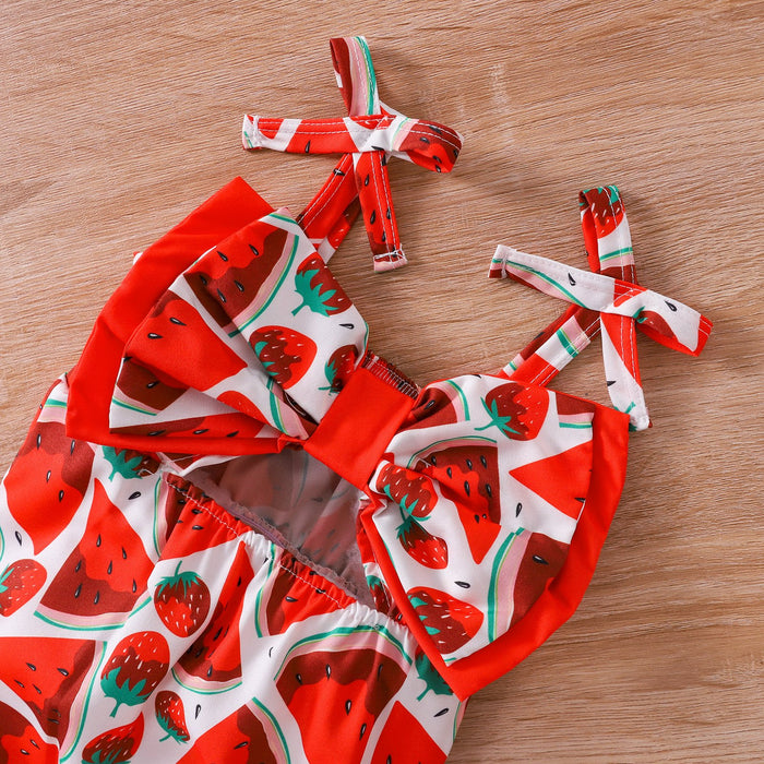 Watermelon navel exposed small sling one-piece clothes for children