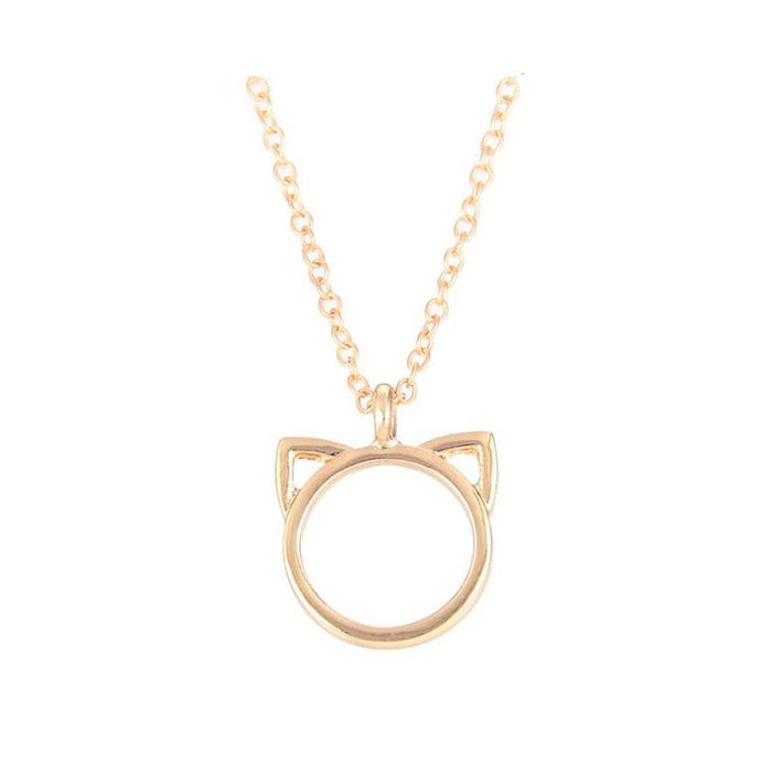 Hollowed Out Cat Ear Necklace Animal Pendant Card Clavicle Chain