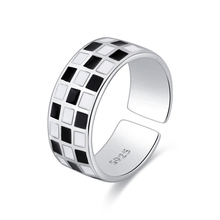 New Black and White Chessboard Geometric Opening Ring
