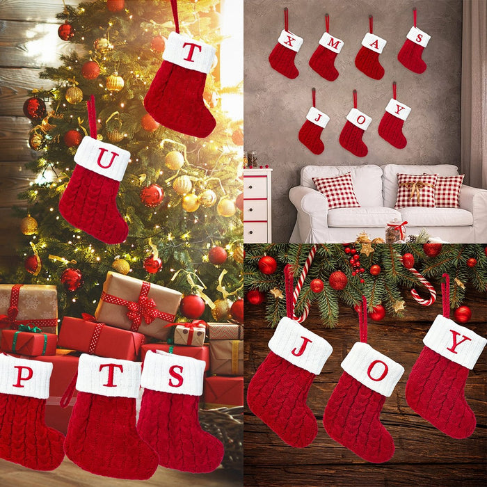 Christmas Socks Knitting Red Snowflake Alphabet Letters Decoration