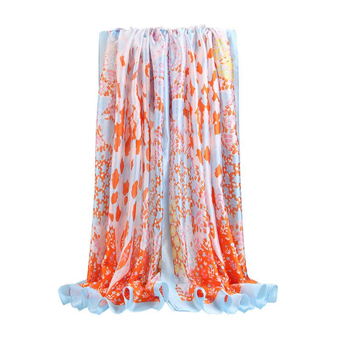 New Satin Printed Scarf Shawl Butterfly Dance Flower Room Sunscreen and Warmth