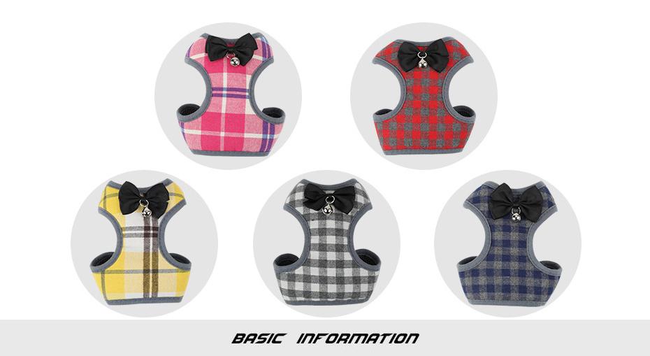 Plaid Evening Dress Small Dog Harness Vest With Leash Pitbull Mesh Puppy Harness Beagle Pet Accessories Cats Products For Pets