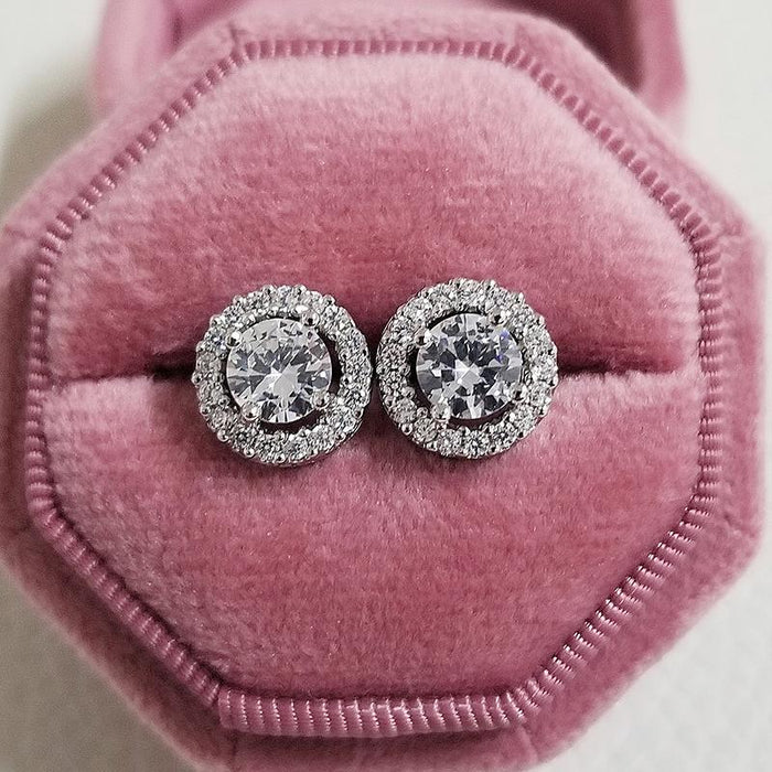 Silver Zircon Stud Pink Earings