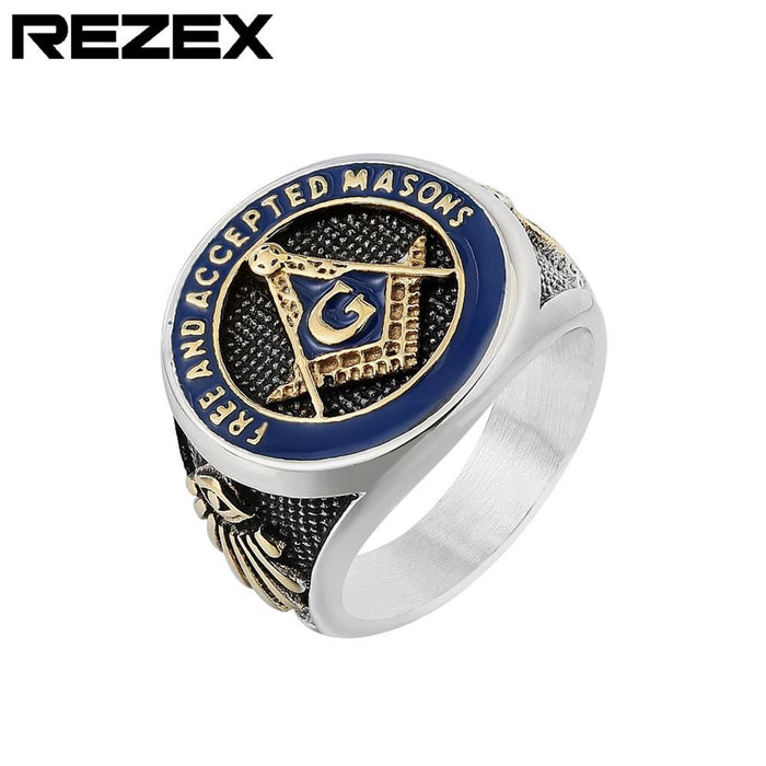 Personality Retro Masonic Logo Men's Titanium Steel Ring