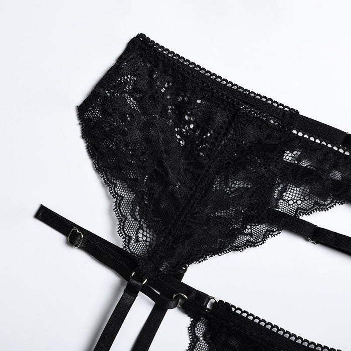 Sexy Metal Chain Lingerie Lace Slim Underwear Set