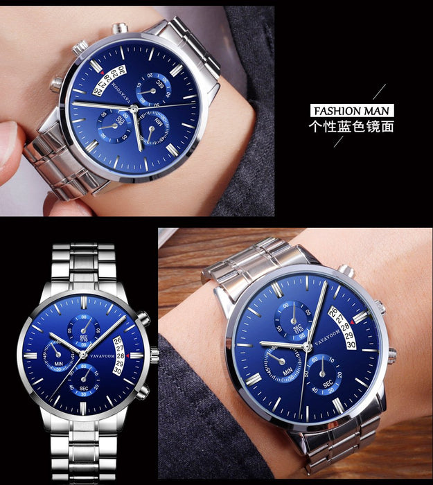 Mens Stainless Steel Band Business Casual Calendar Waterproof Quartz Watch