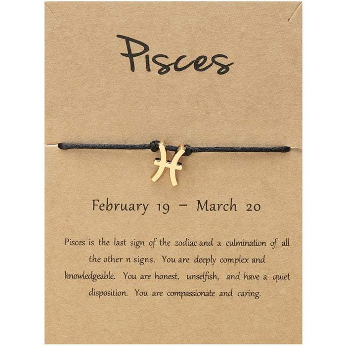 Twelve Constellations Bracelet Constellation Card Adjustable Black Rope Bracelet