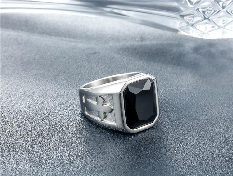 Personality Punk Cross Men's Titanium Steel Gem Ring Foreign Trade Jewelry