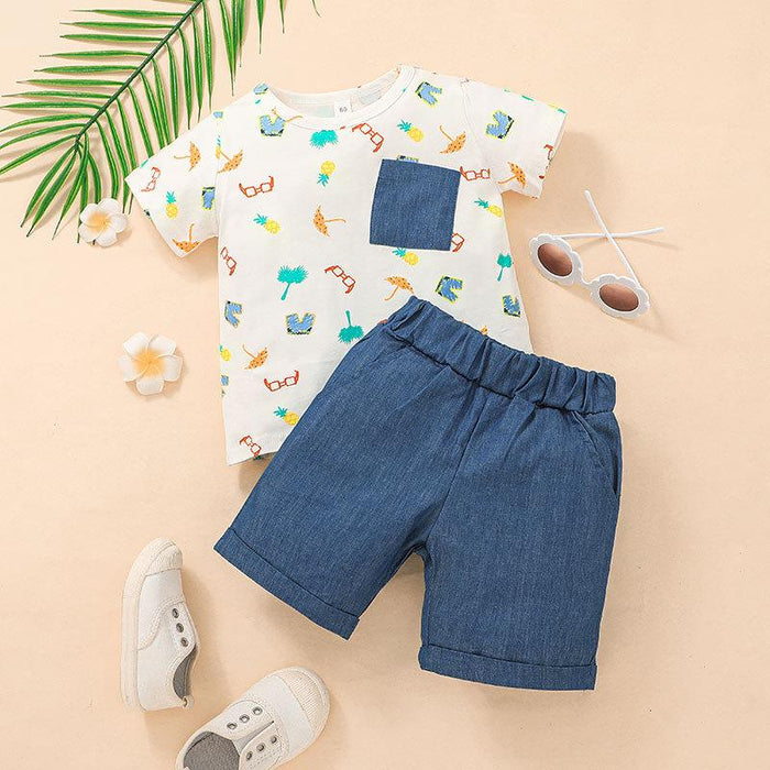 Children's Cartoon Printed T-shirt & Pants Suit