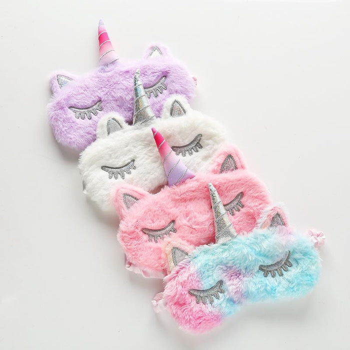 Cartoon Silver Horn Plush Unicorn Sleeping Shade Eye Mask