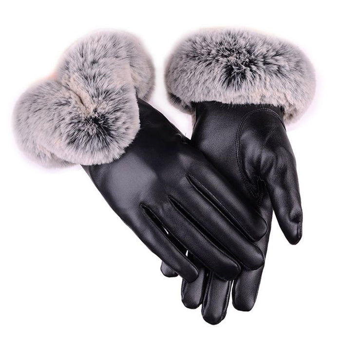 Women Winter Faux Rabbit Leather Gloves