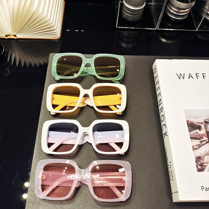 Multicolor Large Square Plain Retro Sunglasses