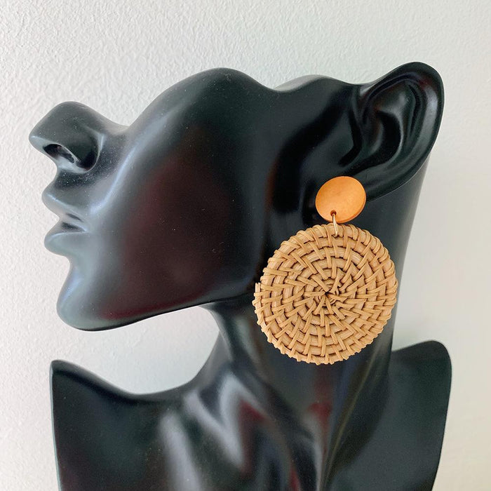 Wooden Handmade Rattan Geometric Earrings Female