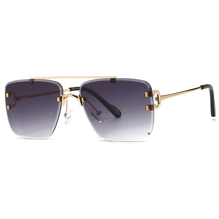 Men's and women's square metal double beam Sunglasses
