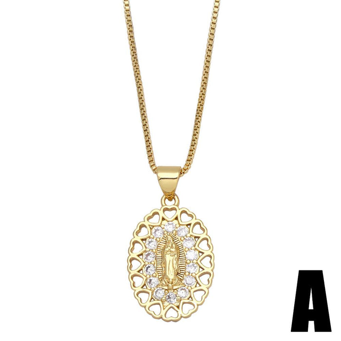 Virgin Mary of Love Pendant with Diamond Zircon Necklace