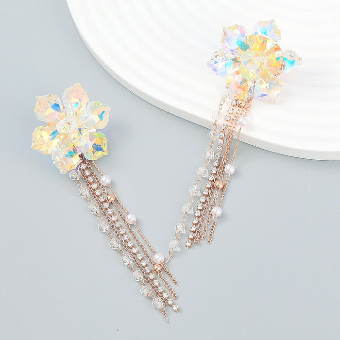 Women's Fashion Alloy Acrylic Flower Tassel Earrings