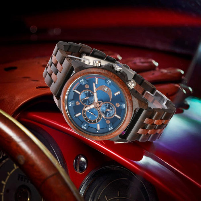 New Men's Business Multifunctional Luminous Wooden Quartz Watch
