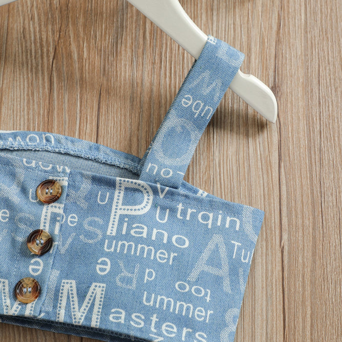 Girls' blue letter single breasted suspender blouse