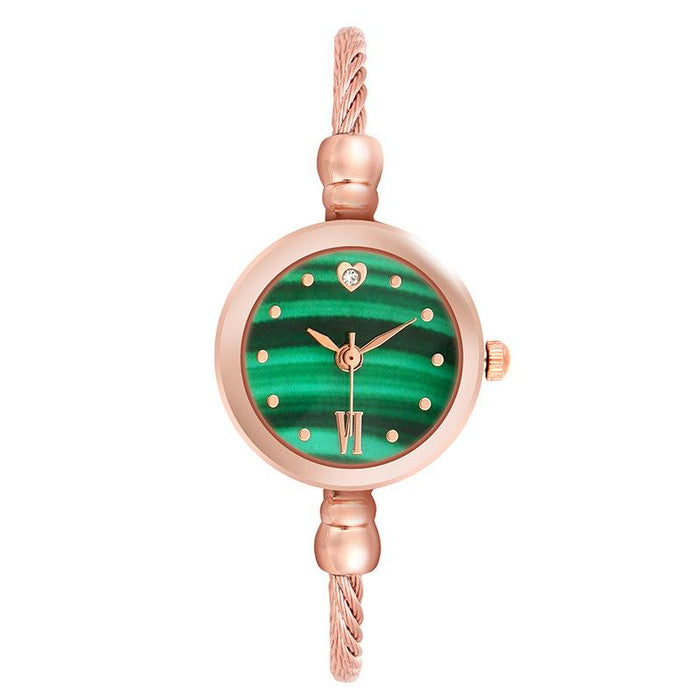Fashion Retro Small Fine Steel Ribbon Round Small Green Watch Bracelet Watch Llz20805