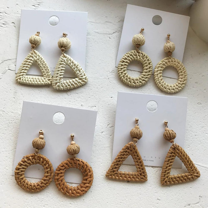 Vintage Exaggerated Geometric Rattan Earrings